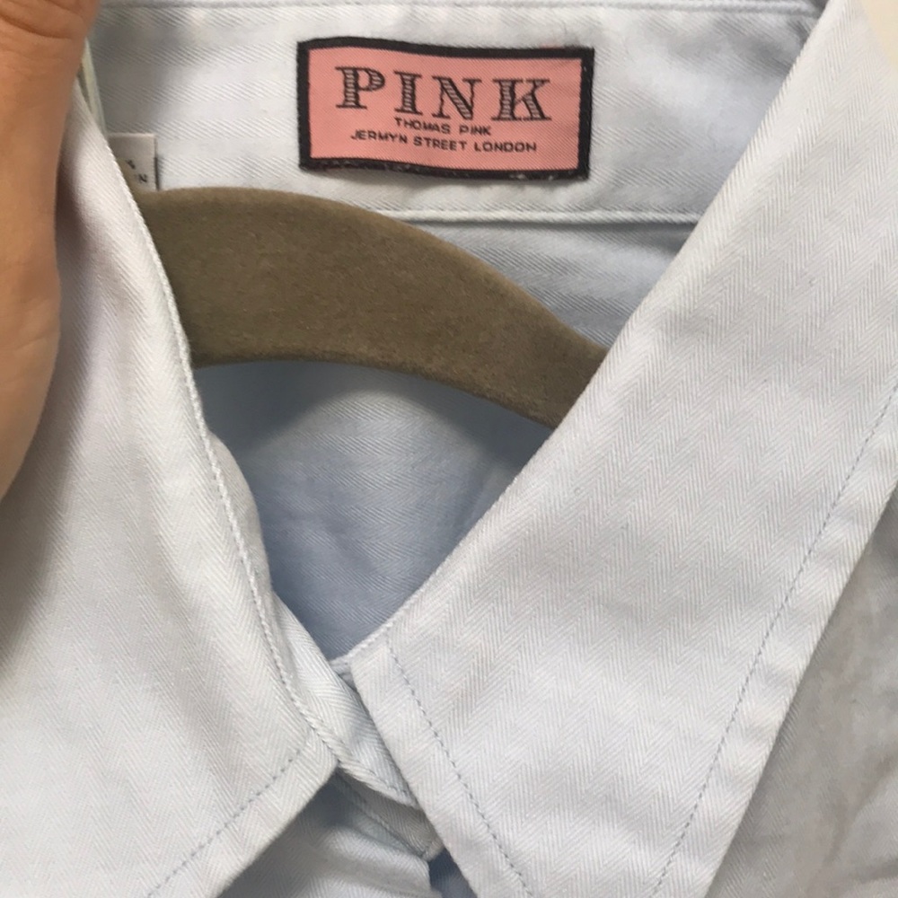 Baby blue Thomas pink button down work shirt